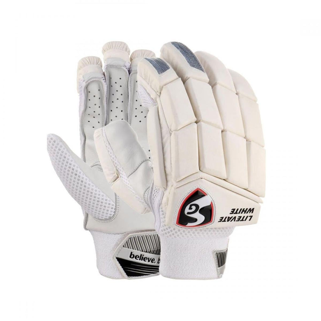 SG Litevate White Cricket Batting Gloves - Adult RH