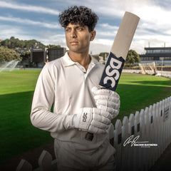 Rachin Ravindra with DSC Blak Players Edition English Willow Cricket Bat