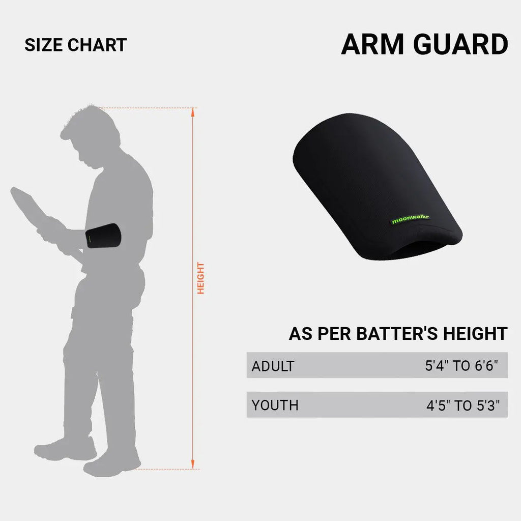 Moonwalkr black cricket arm guard manufacturer size comparison