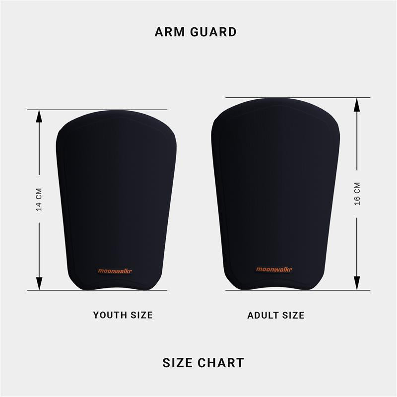 Official Moonwalkr blue arm guard sizing chart